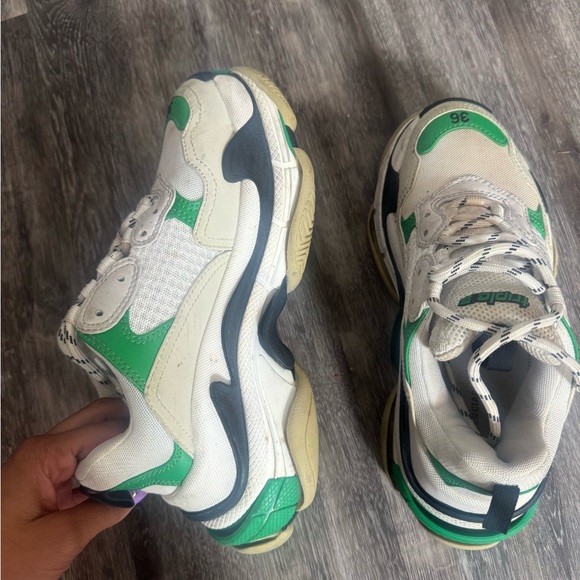 Balenciaga White and Green Chunky Sneakers - Picture 1 of 8